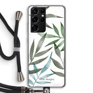 CaseCompany Tropical watercolor leaves: Samsung Galaxy S21 Ultra Transparant Hoesje met koord