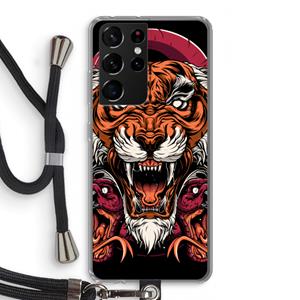 CaseCompany Tiger and Rattlesnakes: Samsung Galaxy S21 Ultra Transparant Hoesje met koord