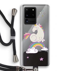 CaseCompany Regenboog eenhoorn: Samsung Galaxy S20 Ultra Transparant Hoesje met koord