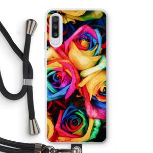 CaseCompany Neon bloemen: Samsung Galaxy A70 Transparant Hoesje met koord