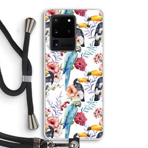 CaseCompany Bloemen tukan: Samsung Galaxy S20 Ultra Transparant Hoesje met koord