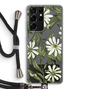 CaseCompany Wit bloemenpatroon: Samsung Galaxy S21 Ultra Transparant Hoesje met koord