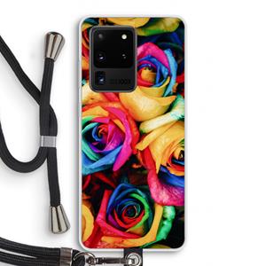 CaseCompany Neon bloemen: Samsung Galaxy S20 Ultra Transparant Hoesje met koord