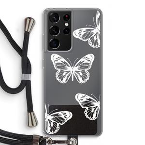 CaseCompany White butterfly: Samsung Galaxy S21 Ultra Transparant Hoesje met koord