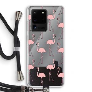 CaseCompany Anything Flamingoes: Samsung Galaxy S20 Ultra Transparant Hoesje met koord