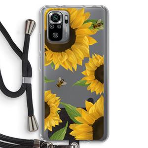 CaseCompany Sunflower and bees: Xiaomi Redmi Note 10S Transparant Hoesje met koord