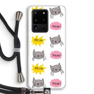 CaseCompany Meow: Samsung Galaxy S20 Ultra Transparant Hoesje met koord