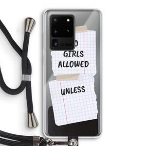 CaseCompany No Girls Allowed Unless: Samsung Galaxy S20 Ultra Transparant Hoesje met koord