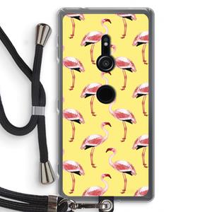 CaseCompany Flamingo's geel: Sony Xperia XZ2 Transparant Hoesje met koord