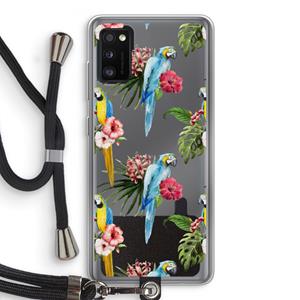 CaseCompany Kleurrijke papegaaien: Samsung Galaxy A41 Transparant Hoesje met koord