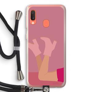 CaseCompany Pink boots: Samsung Galaxy A20e Transparant Hoesje met koord