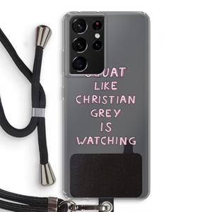 CaseCompany Christian Grey: Samsung Galaxy S21 Ultra Transparant Hoesje met koord