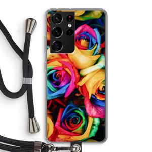 CaseCompany Neon bloemen: Samsung Galaxy S21 Ultra Transparant Hoesje met koord
