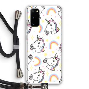 CaseCompany Rainbow Unicorn: Samsung Galaxy S20 Transparant Hoesje met koord