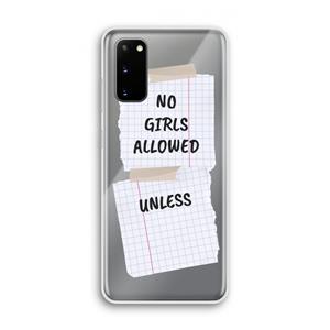 CaseCompany No Girls Allowed Unless: Samsung Galaxy S20 Transparant Hoesje
