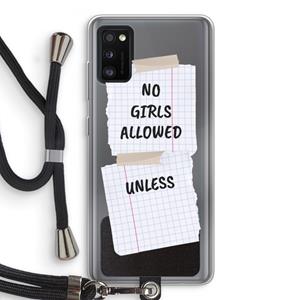 CaseCompany No Girls Allowed Unless: Samsung Galaxy A41 Transparant Hoesje met koord