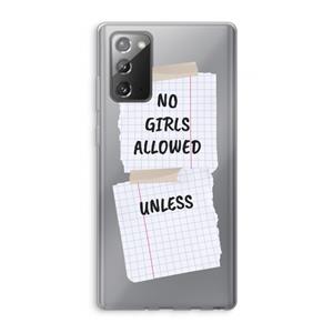 CaseCompany No Girls Allowed Unless: Samsung Galaxy Note 20 / Note 20 5G Transparant Hoesje