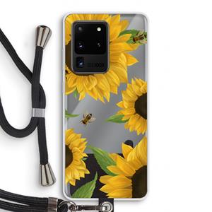 CaseCompany Sunflower and bees: Samsung Galaxy S20 Ultra Transparant Hoesje met koord