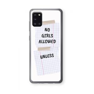 CaseCompany No Girls Allowed Unless: Samsung Galaxy A31 Transparant Hoesje