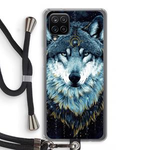CaseCompany Darkness Wolf: Samsung Galaxy A12 Transparant Hoesje met koord