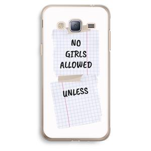 CaseCompany No Girls Allowed Unless: Samsung Galaxy J3 (2016) Transparant Hoesje