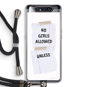CaseCompany No Girls Allowed Unless: Samsung Galaxy A80 Transparant Hoesje met koord