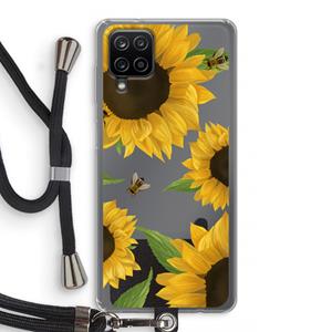 CaseCompany Sunflower and bees: Samsung Galaxy A12 Transparant Hoesje met koord