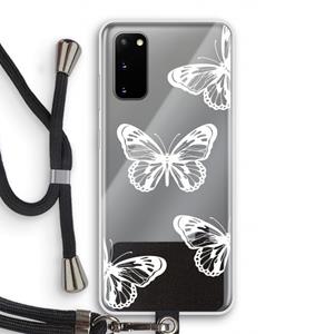 CaseCompany White butterfly: Samsung Galaxy S20 Transparant Hoesje met koord