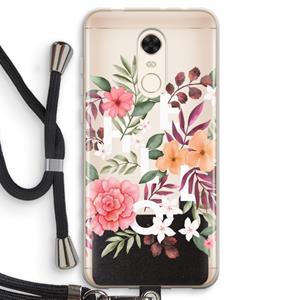 CaseCompany Hello in flowers: Xiaomi Redmi 5 Transparant Hoesje met koord