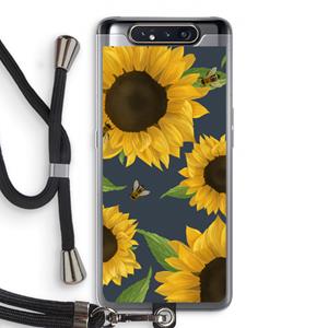 CaseCompany Sunflower and bees: Samsung Galaxy A80 Transparant Hoesje met koord