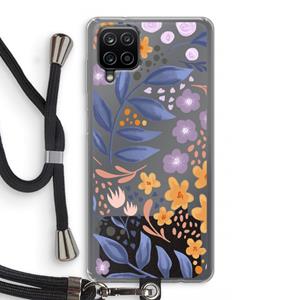 CaseCompany Flowers with blue leaves: Samsung Galaxy A12 Transparant Hoesje met koord