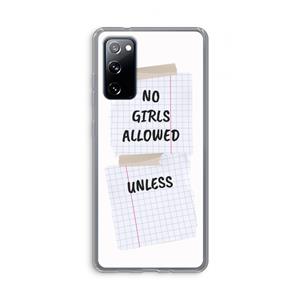 CaseCompany No Girls Allowed Unless: Samsung Galaxy S20 FE / S20 FE 5G Transparant Hoesje