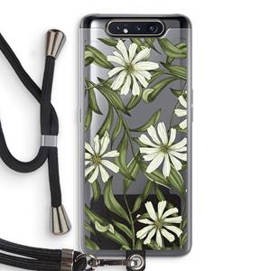CaseCompany Wit bloemenpatroon: Samsung Galaxy A80 Transparant Hoesje met koord