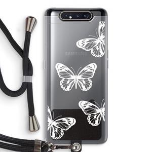 CaseCompany White butterfly: Samsung Galaxy A80 Transparant Hoesje met koord