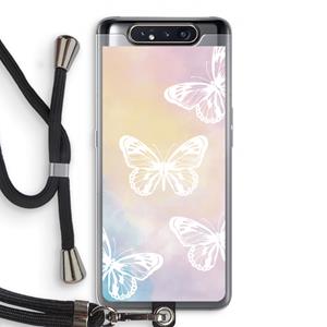 CaseCompany White butterfly: Samsung Galaxy A80 Transparant Hoesje met koord