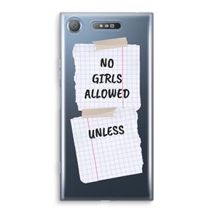CaseCompany No Girls Allowed Unless: Sony Xperia XZ1 Transparant Hoesje