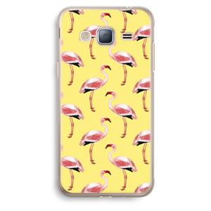 CaseCompany Flamingo's geel: Samsung Galaxy J3 (2016) Transparant Hoesje