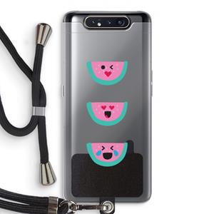 CaseCompany Smiley watermeloen: Samsung Galaxy A80 Transparant Hoesje met koord
