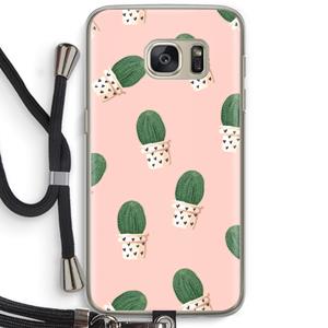 CaseCompany Cactusprint roze: Samsung Galaxy S7 Transparant Hoesje met koord