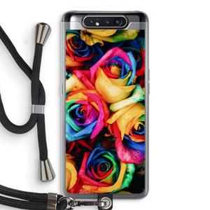 CaseCompany Neon bloemen: Samsung Galaxy A80 Transparant Hoesje met koord