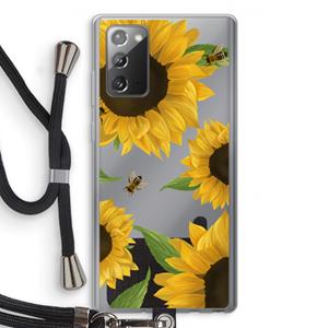 CaseCompany Sunflower and bees: Samsung Galaxy Note 20 / Note 20 5G Transparant Hoesje met koord