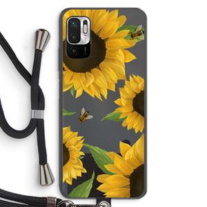 CaseCompany Sunflower and bees: Xiaomi Redmi Note 10 5G Transparant Hoesje met koord