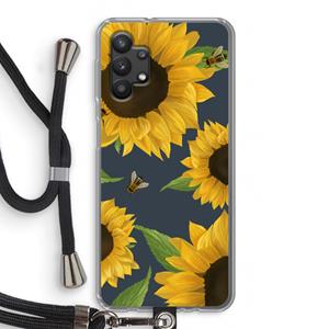 CaseCompany Sunflower and bees: Samsung Galaxy A32 5G Transparant Hoesje met koord
