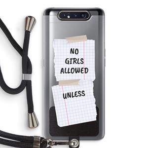 CaseCompany No Girls Allowed Unless: Samsung Galaxy A80 Transparant Hoesje met koord