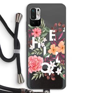 CaseCompany Hello in flowers: Xiaomi Redmi Note 10 5G Transparant Hoesje met koord