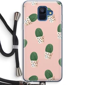 CaseCompany Cactusprint roze: Samsung Galaxy A6 (2018) Transparant Hoesje met koord