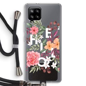 CaseCompany Hello in flowers: Samsung Galaxy A42 5G Transparant Hoesje met koord