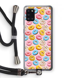 CaseCompany Pink donuts: Samsung Galaxy A31 Transparant Hoesje met koord