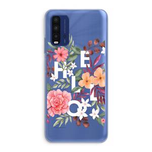 CaseCompany Hello in flowers: Xiaomi Redmi 9T Transparant Hoesje