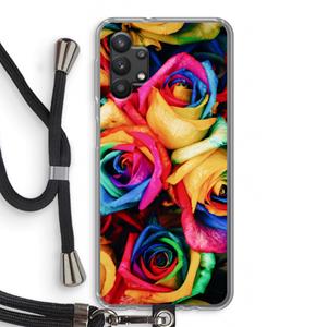 CaseCompany Neon bloemen: Samsung Galaxy A32 5G Transparant Hoesje met koord